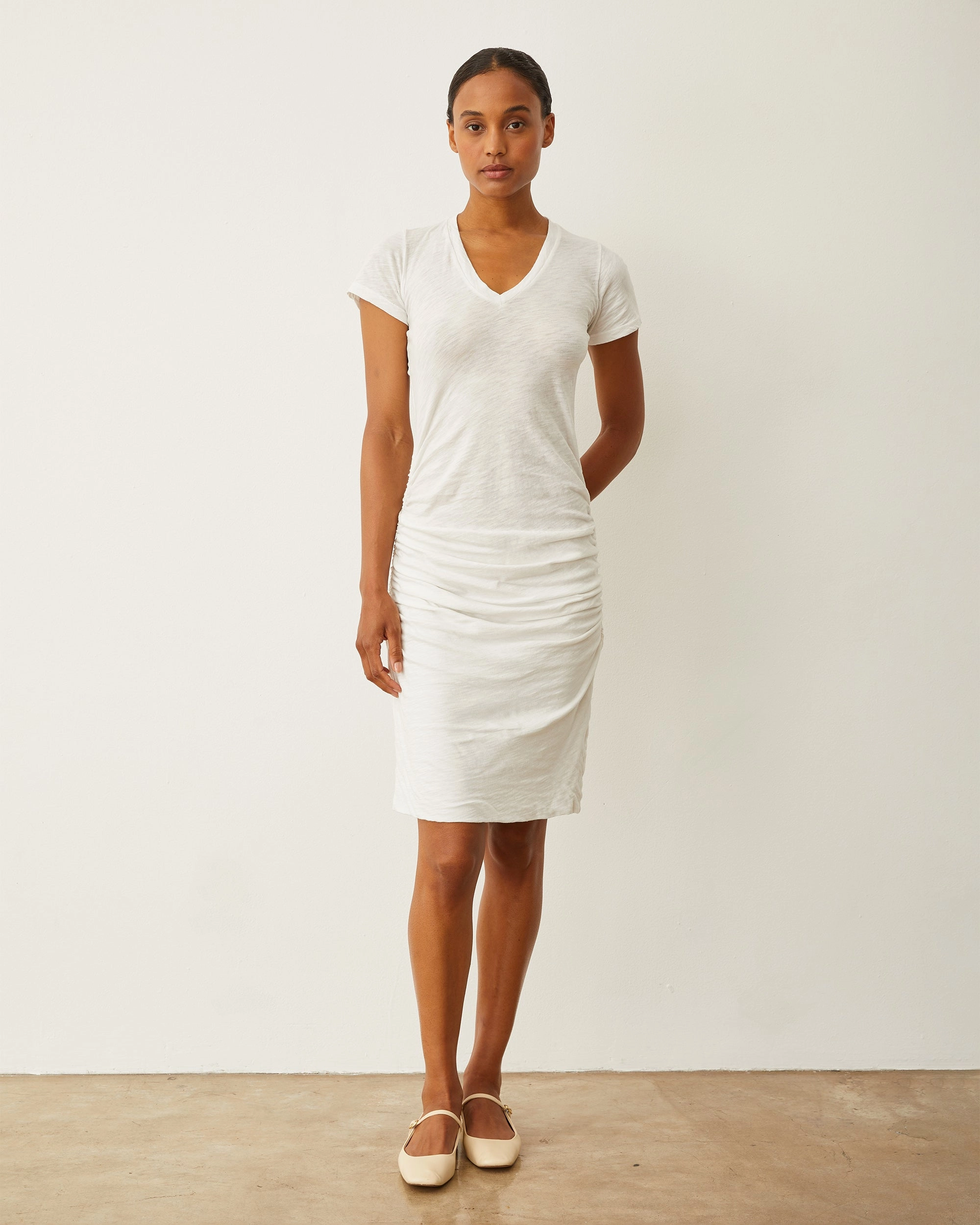 DoubleLayeredMaterial Shirred Dress