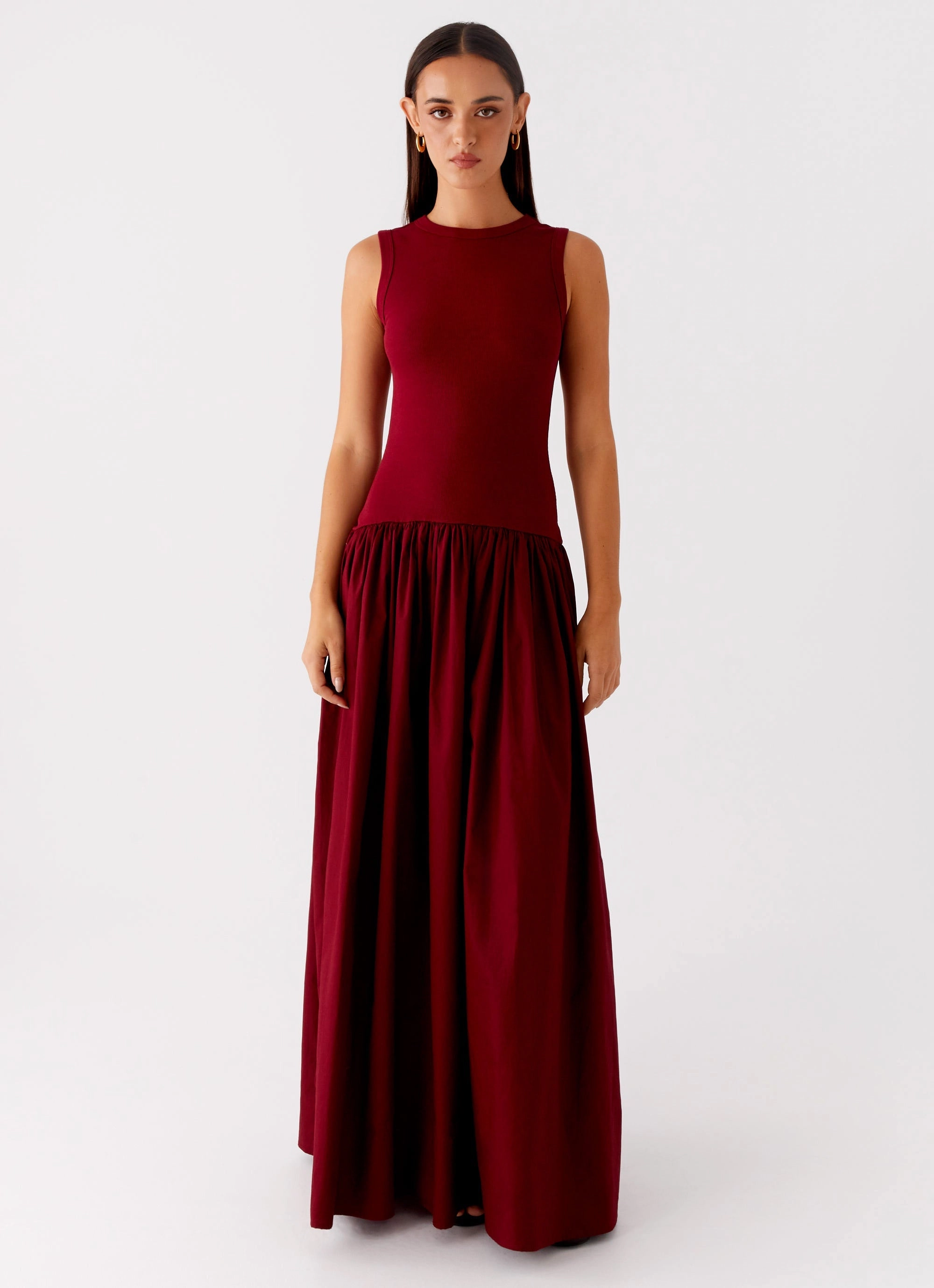 Shivani Maxi Dress - Maroon Smart Look Flattering Comfort Wear