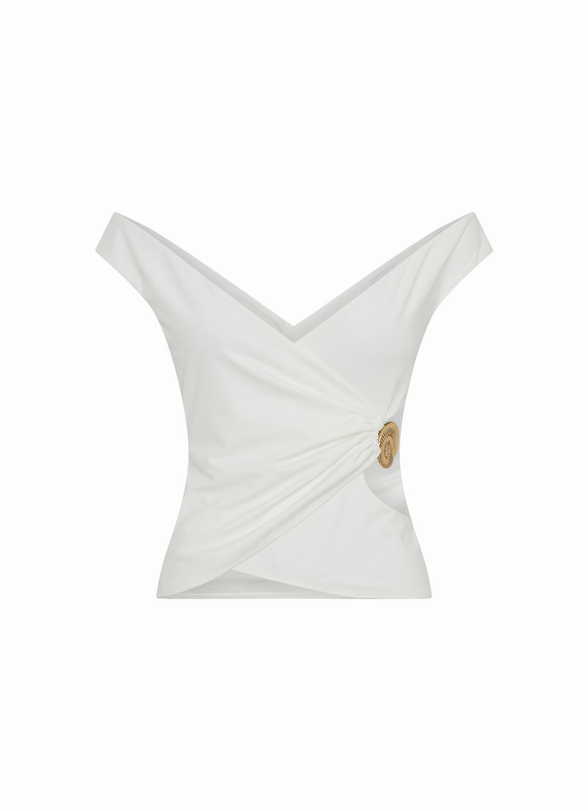 Shoreline Off Shoulder Top - White AdjustableHem