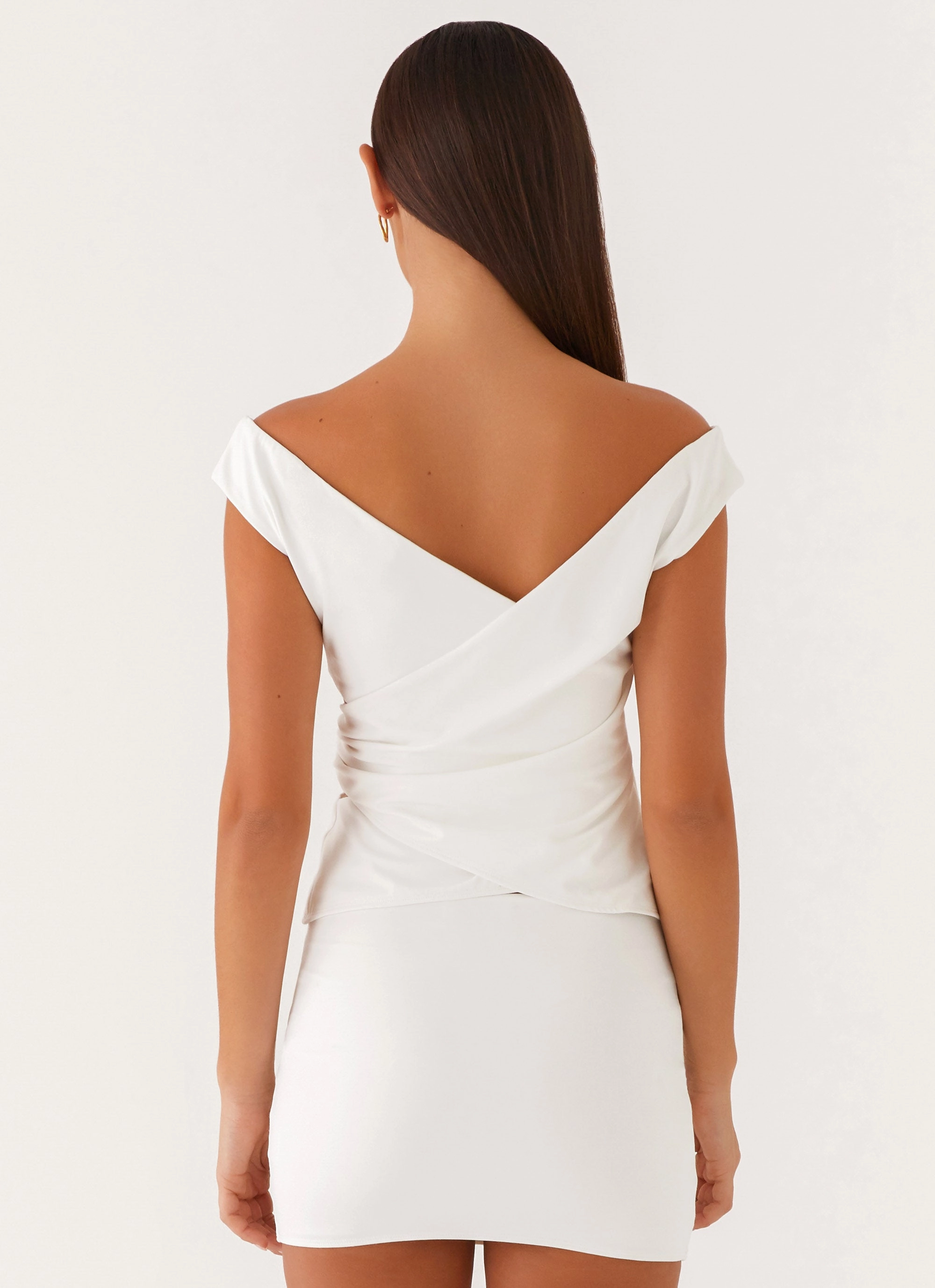 Elasticized Waistband Comfortable fit Shoreline Off Shoulder Top - White