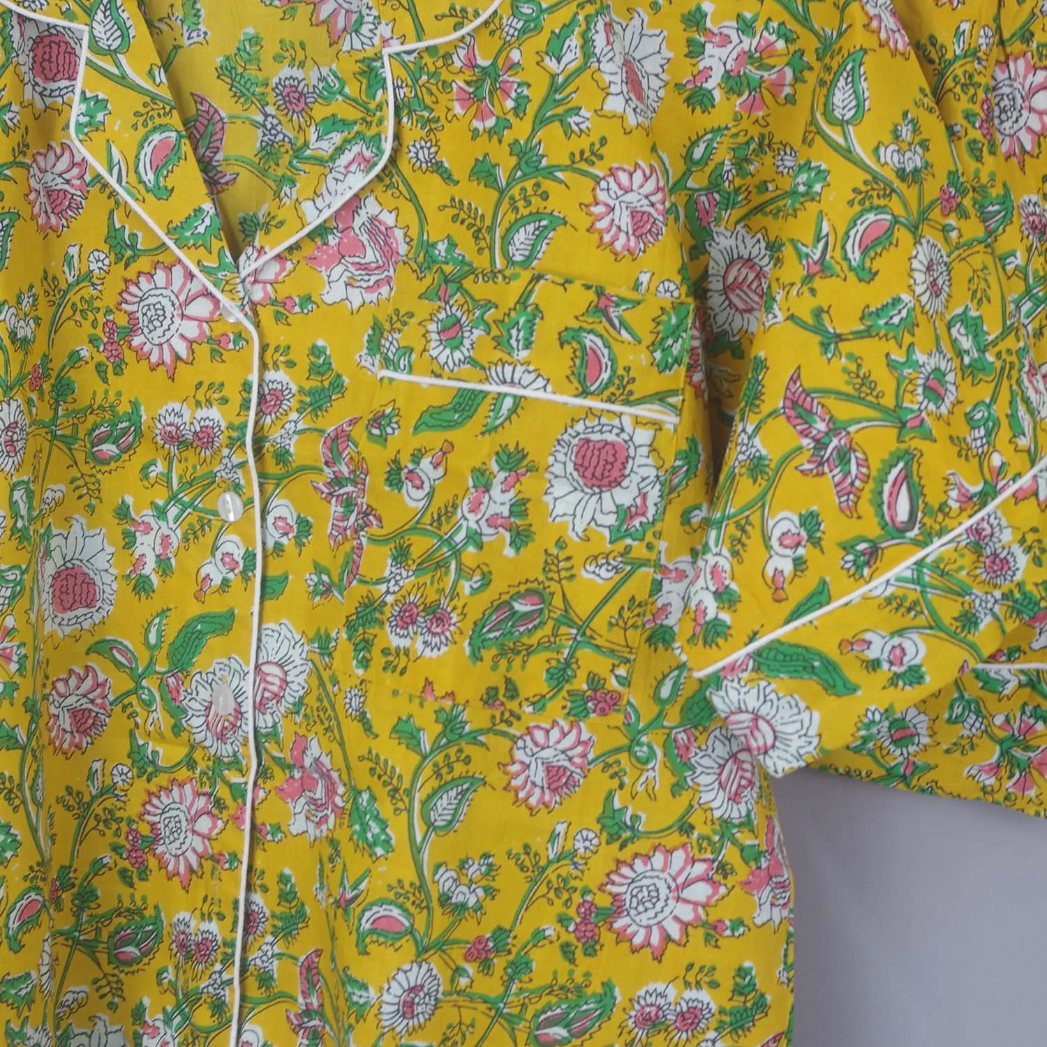 Short Cotton PJ Set With Pouch - Yellow Floral
