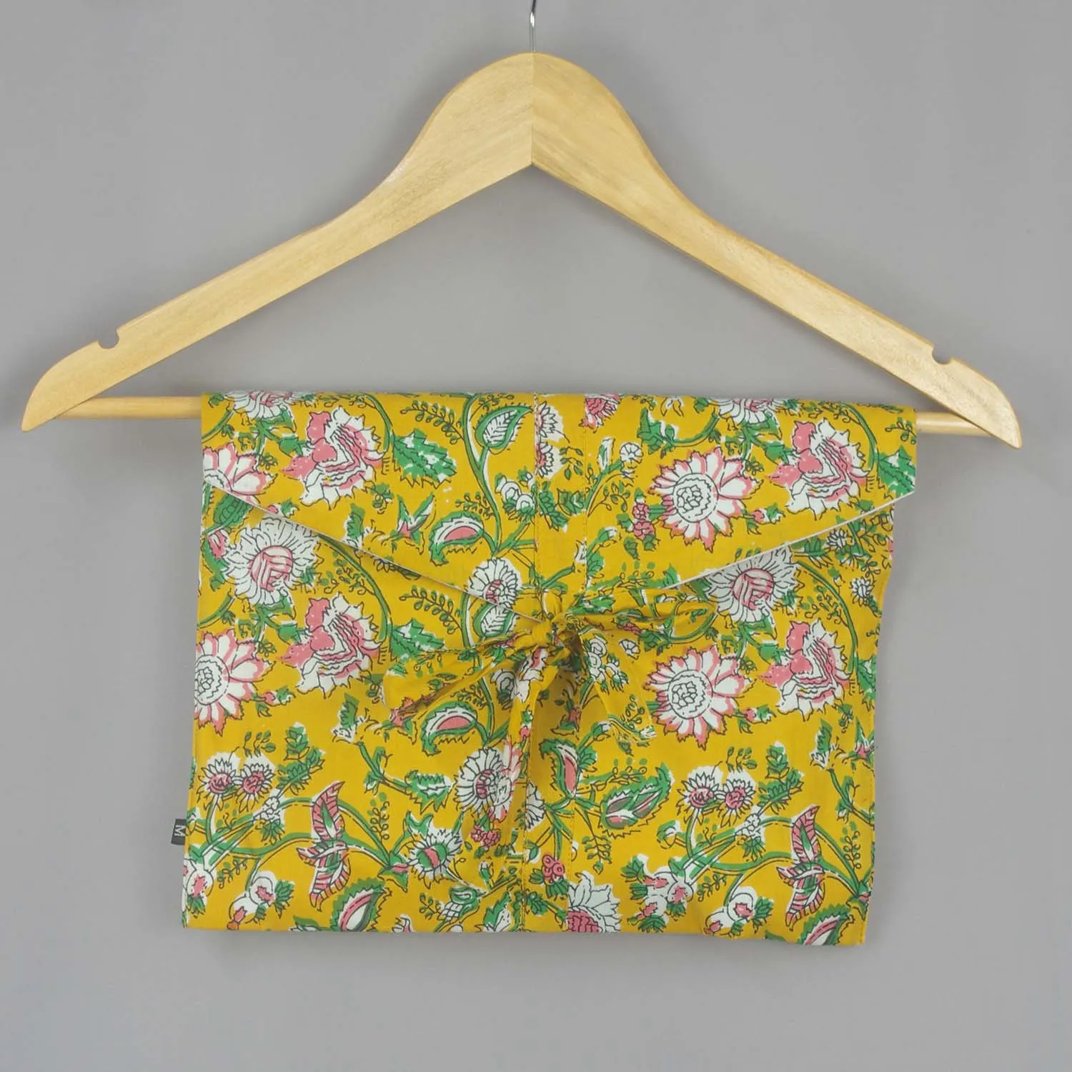 Short Cotton PJ Set With Pouch - Yellow Floral