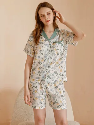Short Sleeve Floral Print Button Down Pajama Set