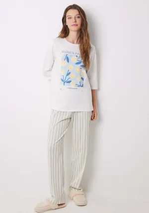 Short Sleeves Long Pant Pyjama - Medium Blue