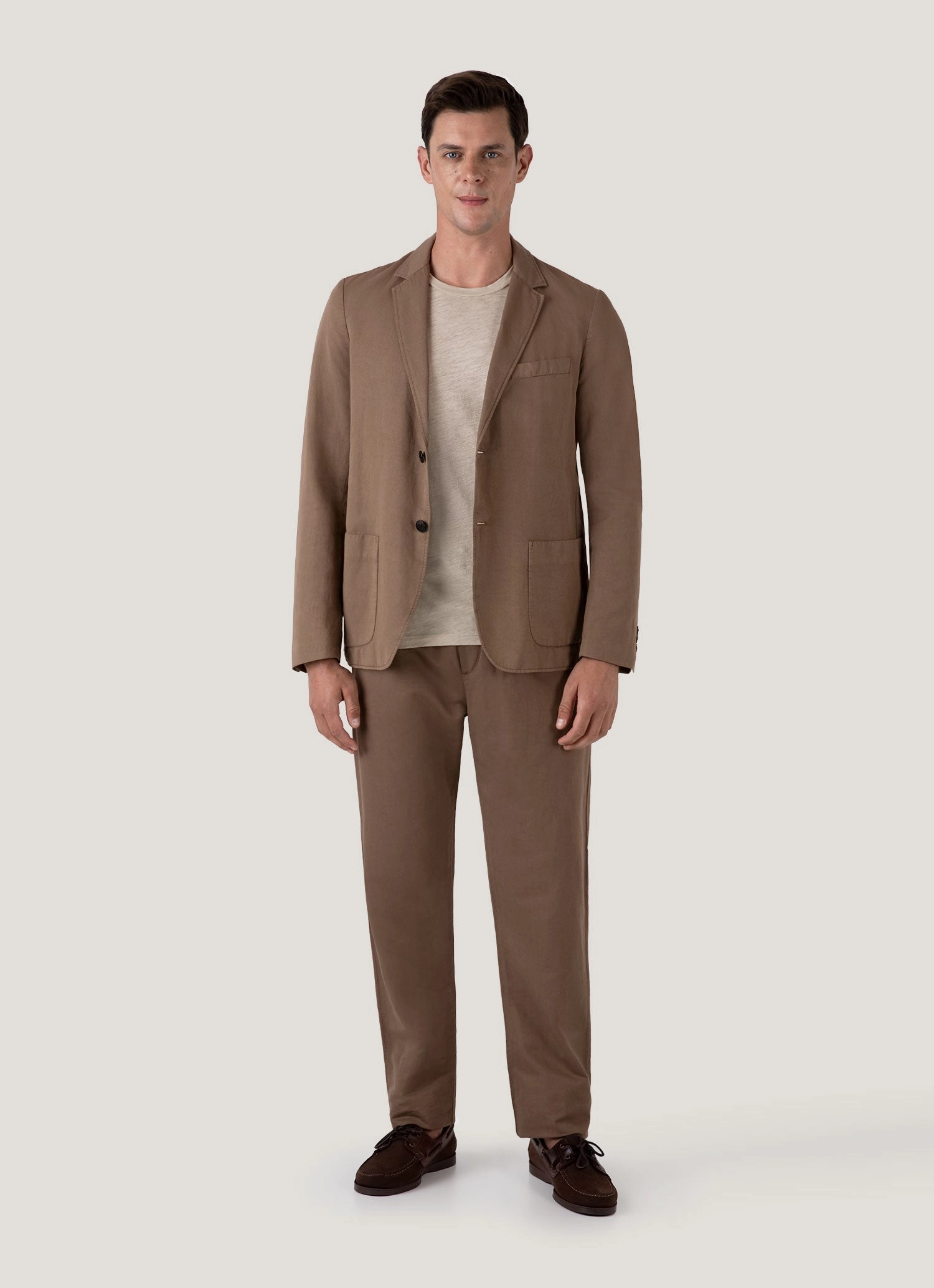 Men's Cotton Linen Unstructured Blazer in Dark Tan Contest