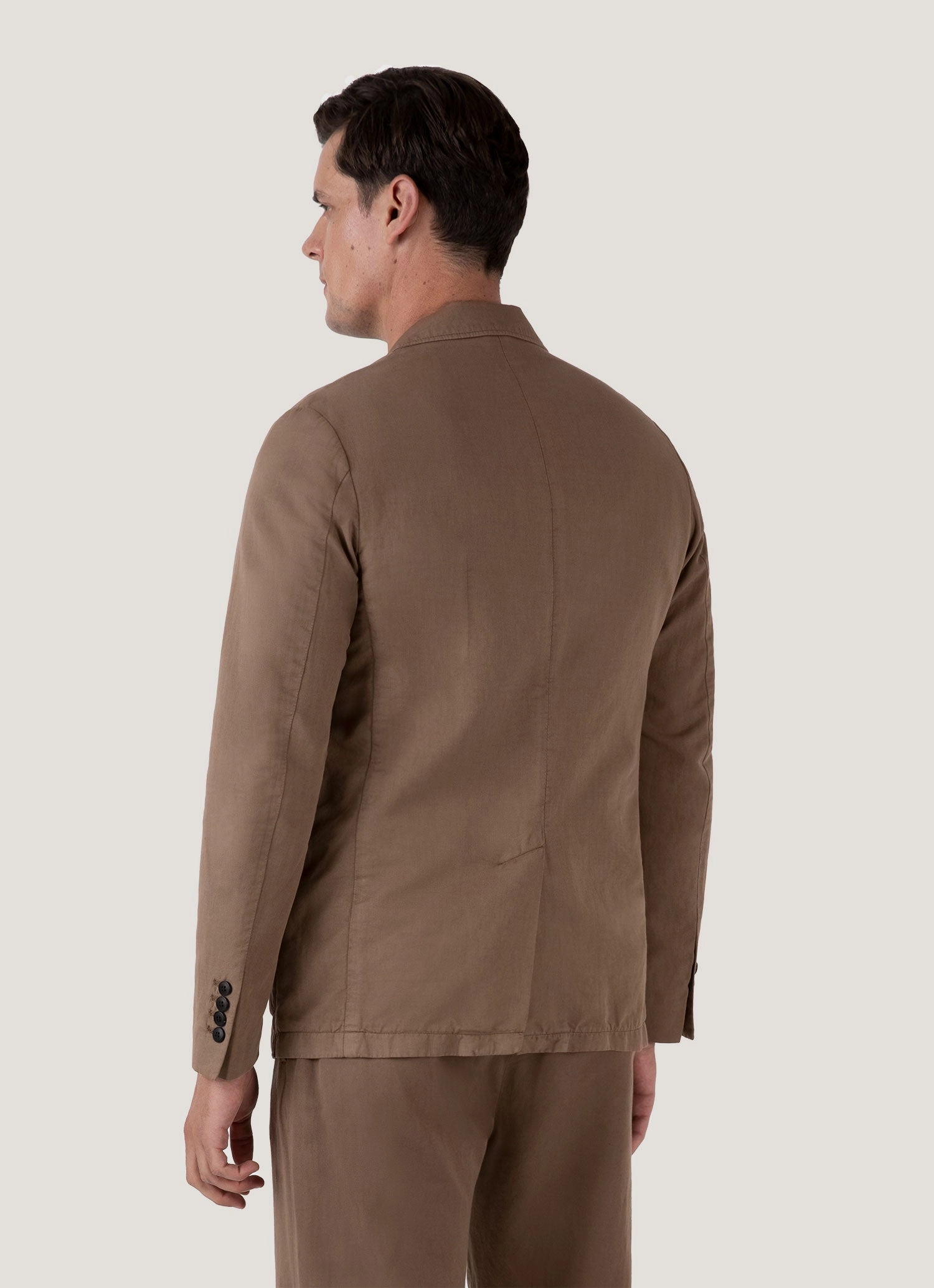Dual Layer Fabric Men's Cotton Linen Unstructured Blazer in Dark Tan