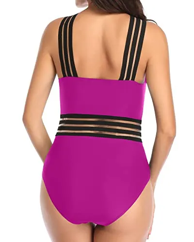 Shoulder Curve Perfectly One Piece Front Crossover Swimwear-Hot Pink