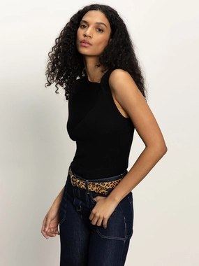 Shoulder Twist Top Black FlatteringSilhouette Shoulder Twist Top Black EcoCertified Wool Blend Anytime Fit