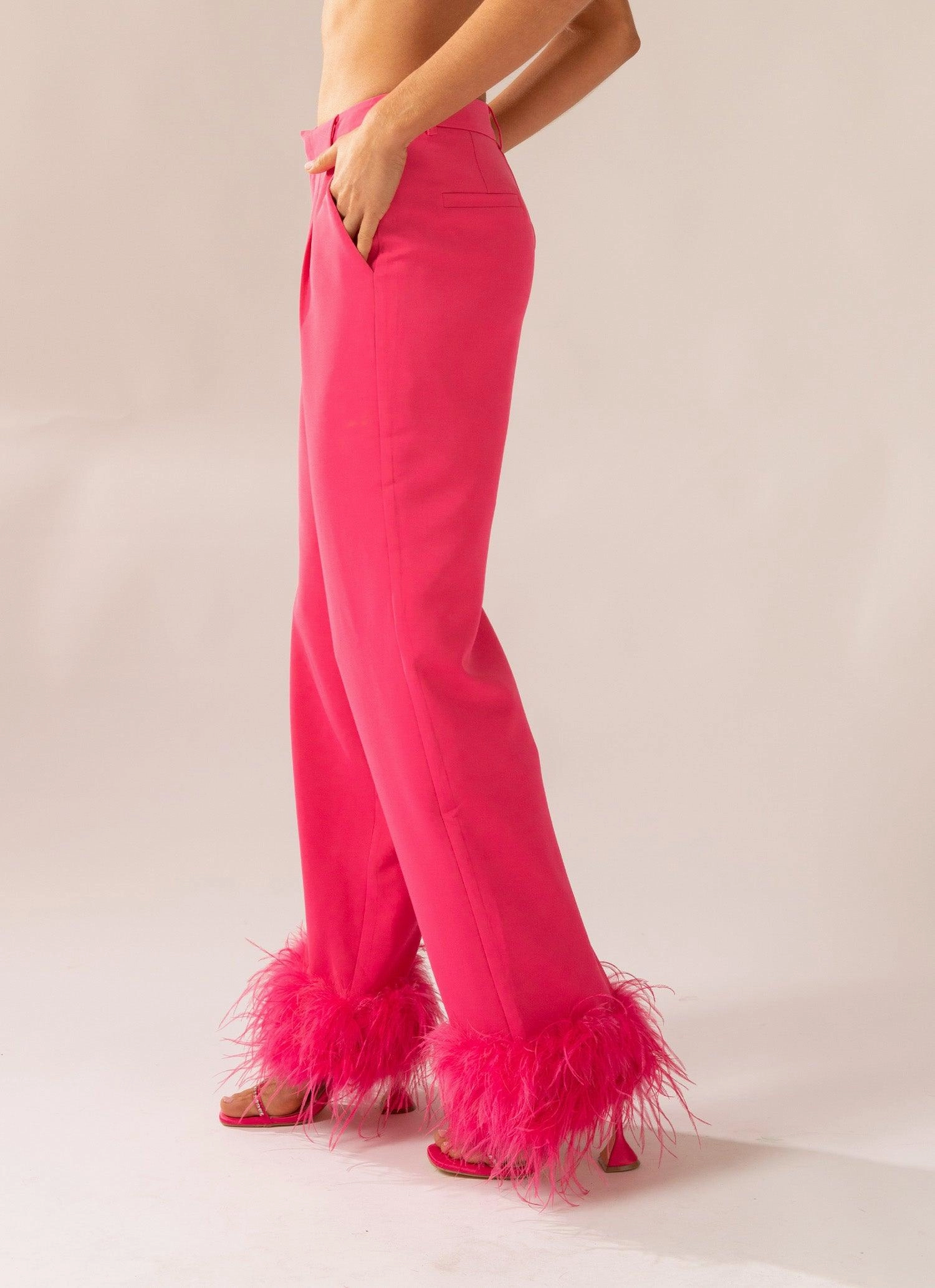 Shake It Off Feather Pants - Magenta Casual Chic FourWayStretch