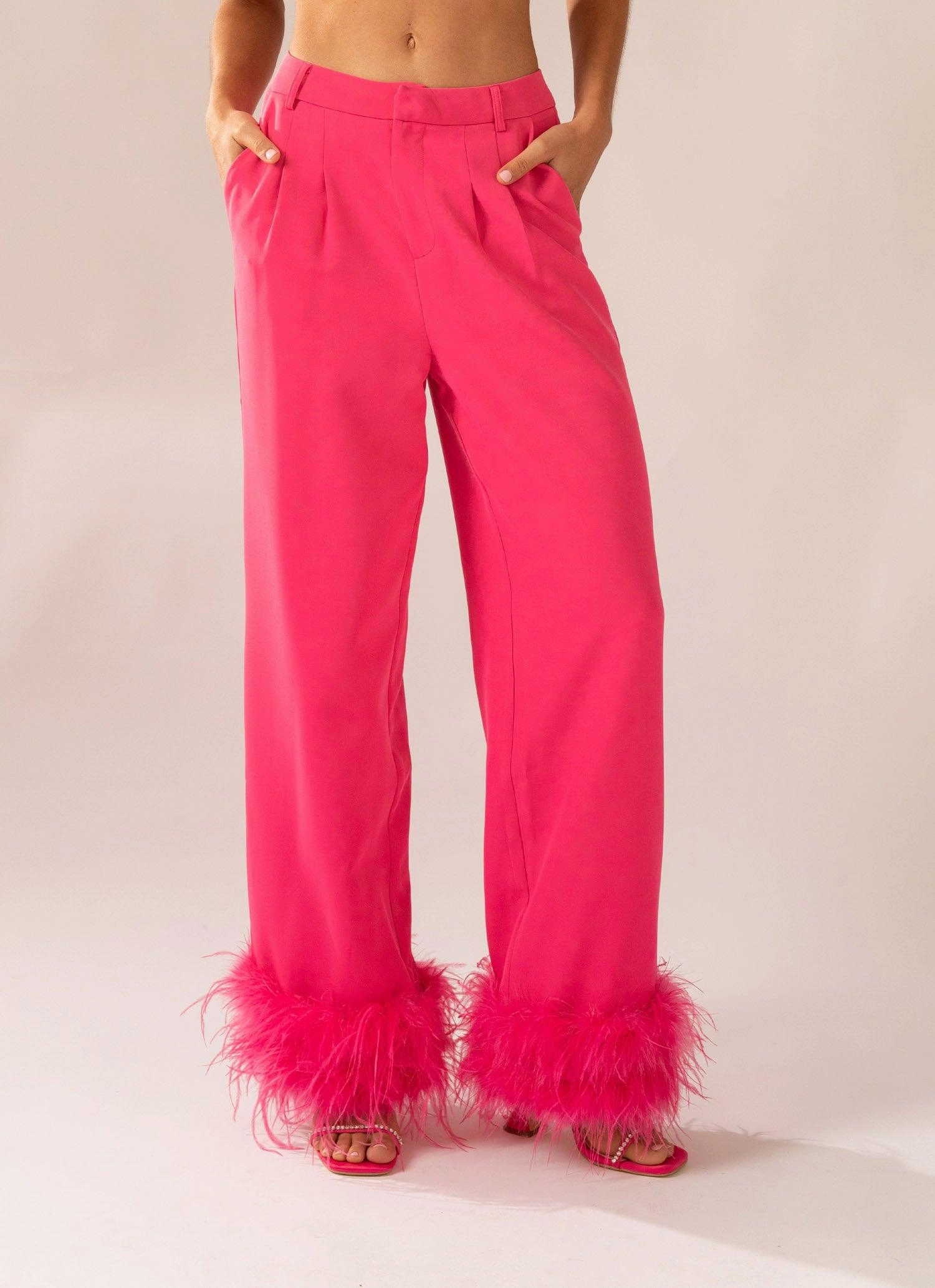 Shake It Off Feather Pants - Magenta Work Comfort