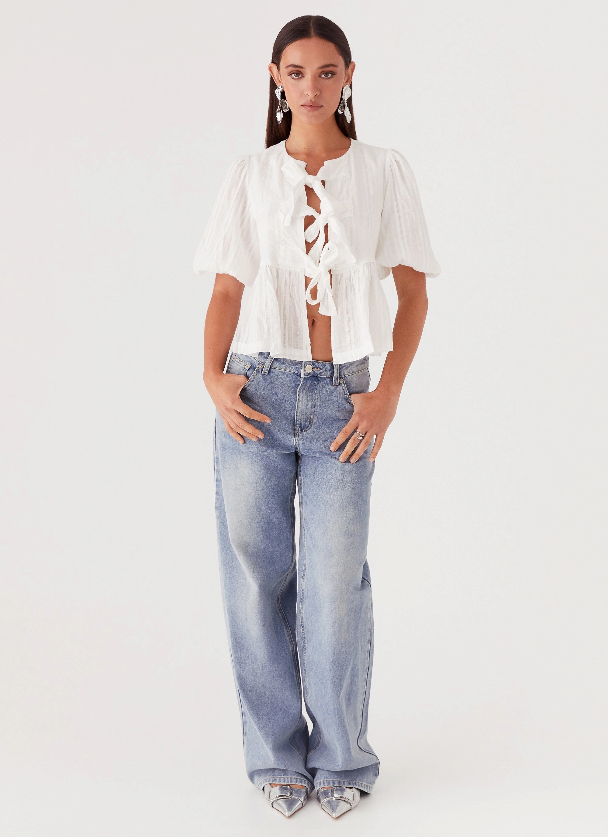 Western Wind Tie Top - White casual top