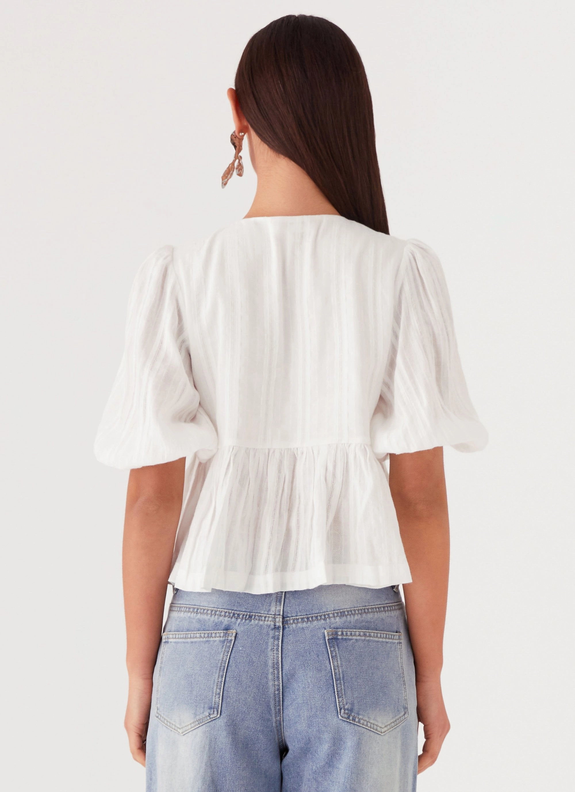Western Wind Tie Top - White LightweightWeave AntiSnag Fabric