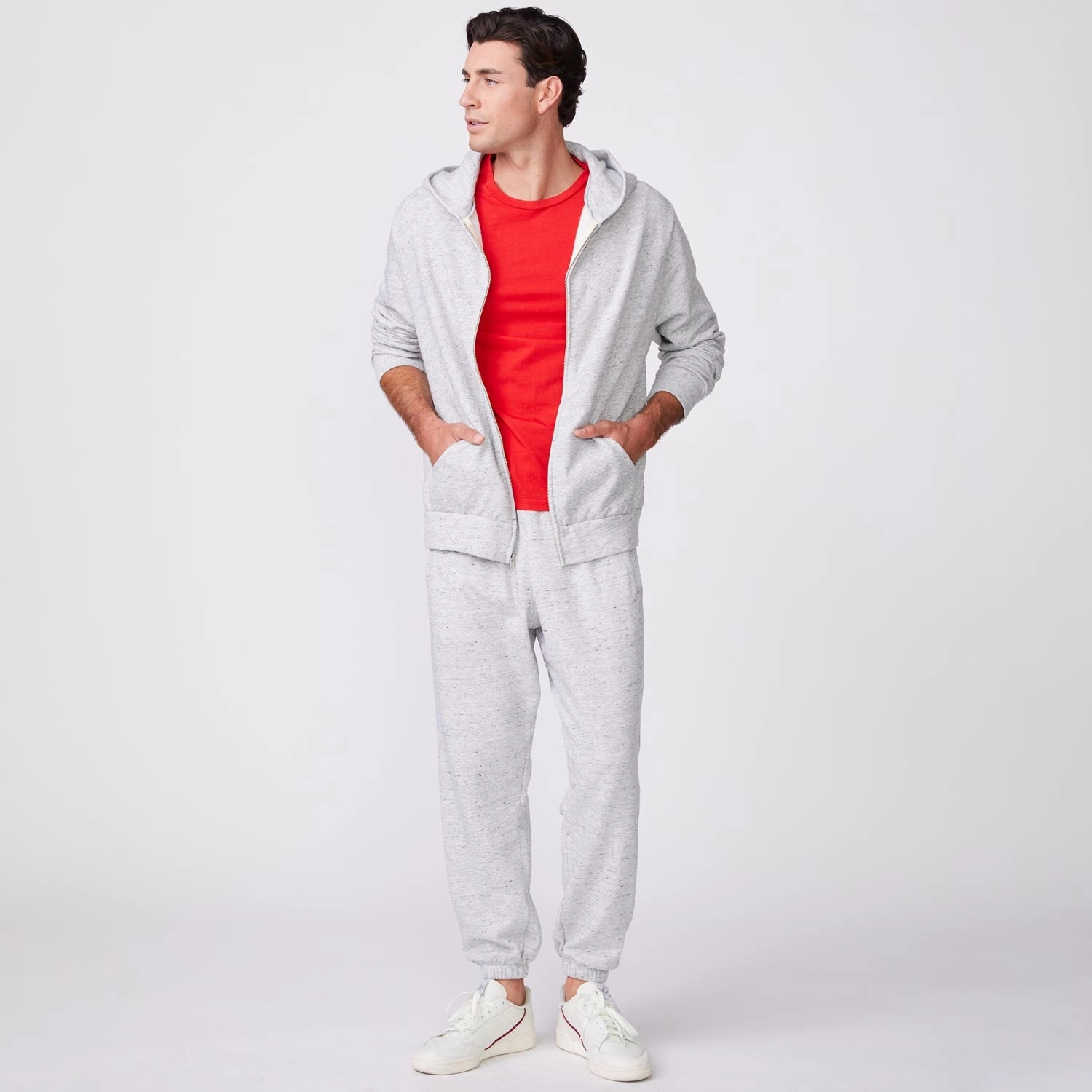 Zip Up Hoody Layered Shoulder MidweightKnit