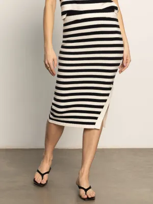 Side Slit Midi Skirt Black/ Macrame Stripe Fashion Forward Jewel Tones Mix Culture Side Slit Midi Skirt Black/ Macrame Stripe