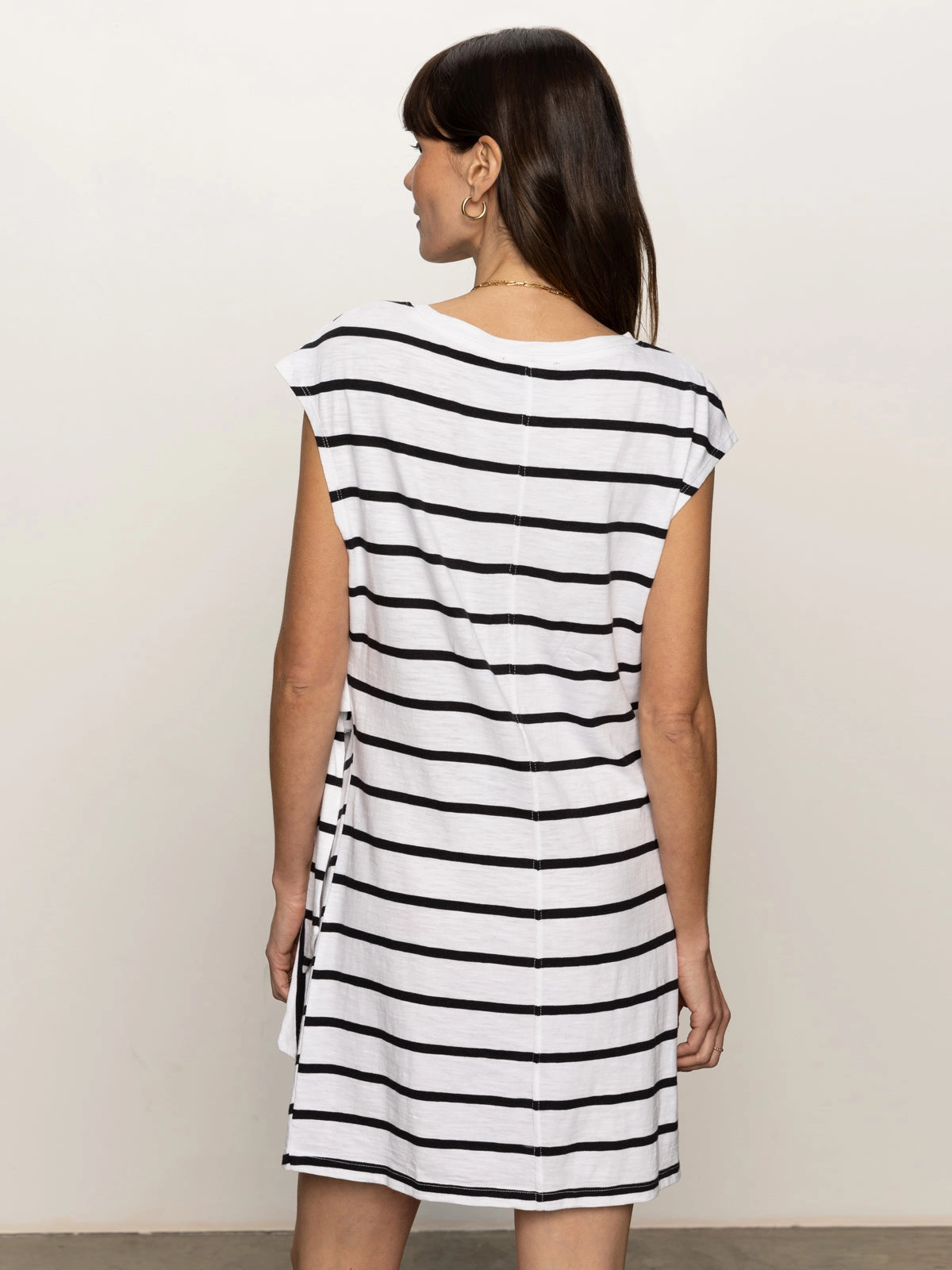 Side Tie T-Shirt Dress White Black Stripe Soft Curve Soft And Comfortable