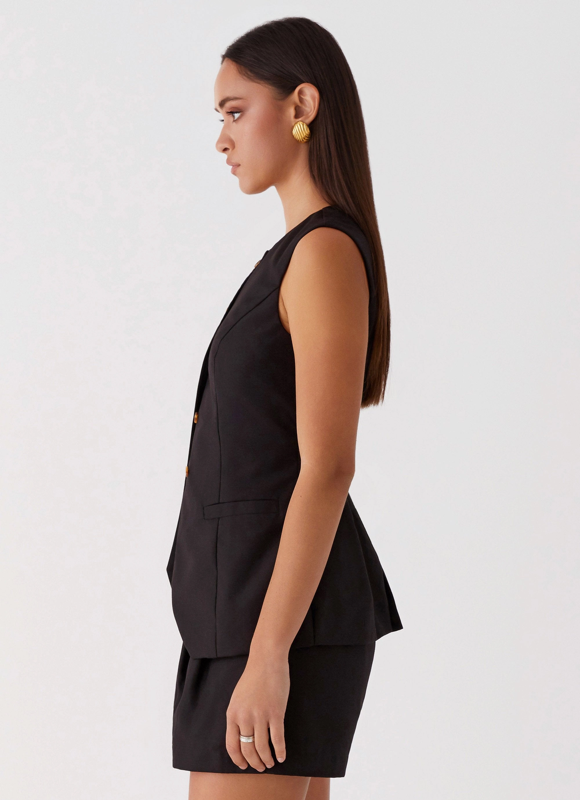 Garment Washed Softness Siena Style Tailored Vest - Black