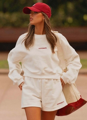 Signature Cropped Sweatshirt - Ivory DoubleKnitTechnology Classic Casual Signature Cropped Sweatshirt - Ivory