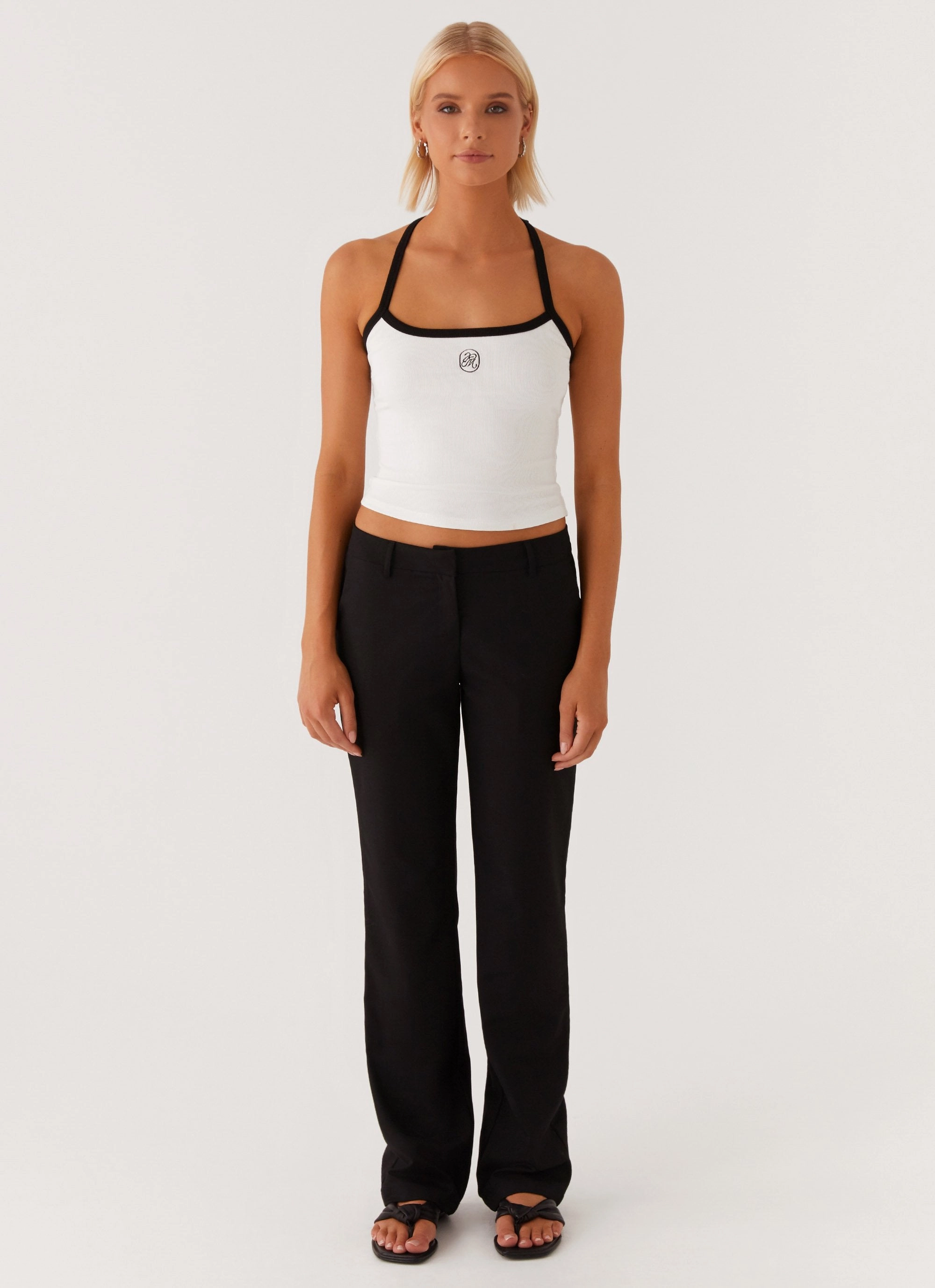 MeshVentilation DualLayer Weave Signature Monogram Halter Top - White