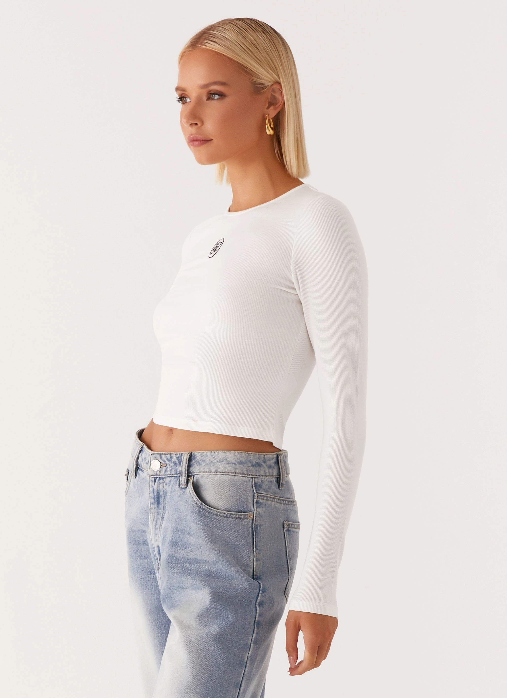 OversizedFit Signature Monogram Long Sleeve Tee - Off White
