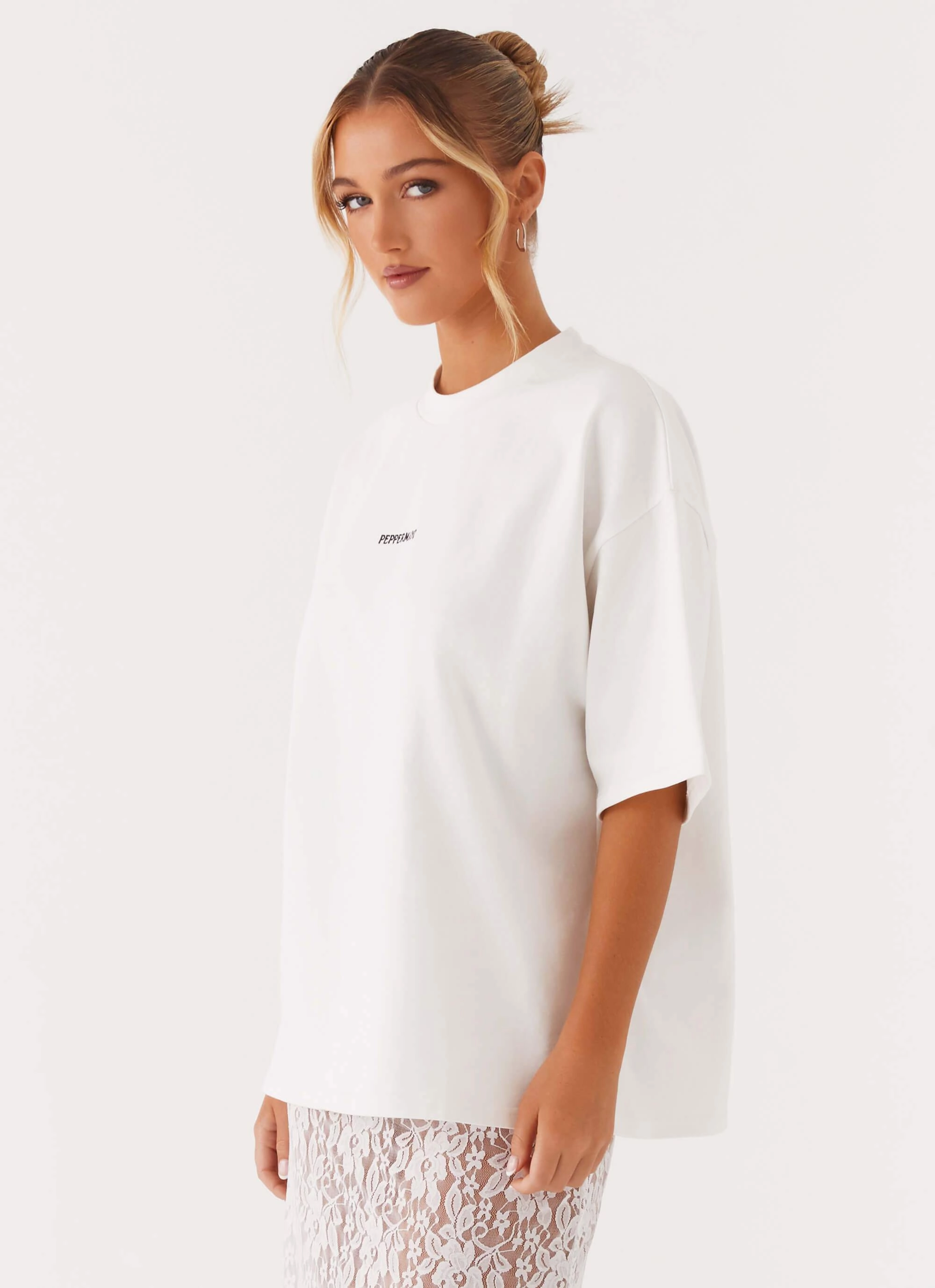Bonded Hemline Signature Oversized Tee - White