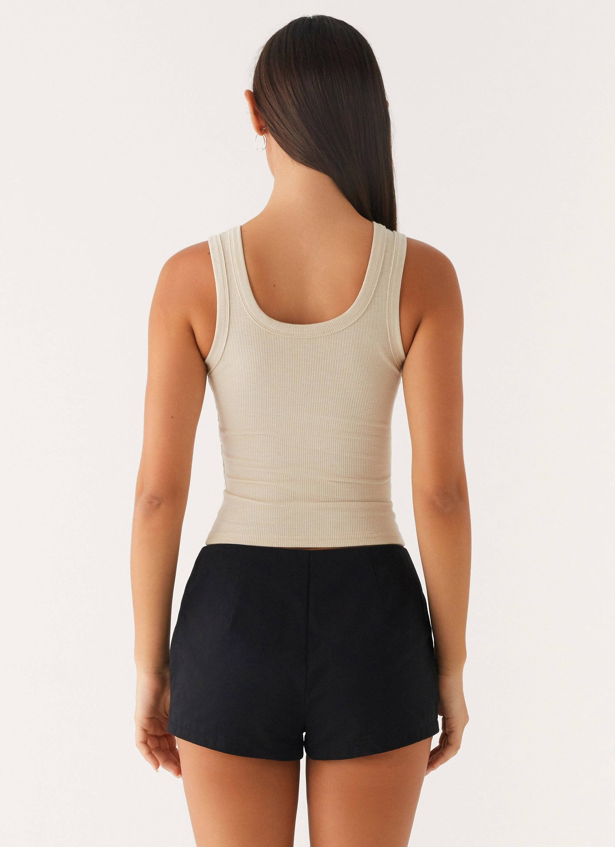 StretchMaterial Flatlock Stitching Technique Signature Tank Top - Oatmeal