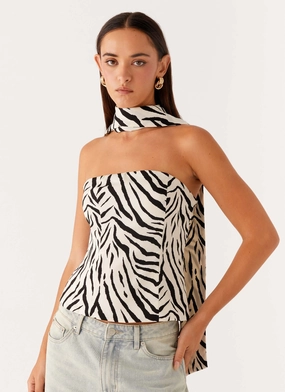 Anais Scraf Top - Zebra Sheer Overlay Material LoopwheelFabric