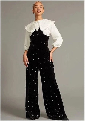 Silent Closure Mechanism Brewster Jumpsuit - Black Velvet Pearl Brewster Jumpsuit - Black Velvet Pearl Stain Resistant Treatment