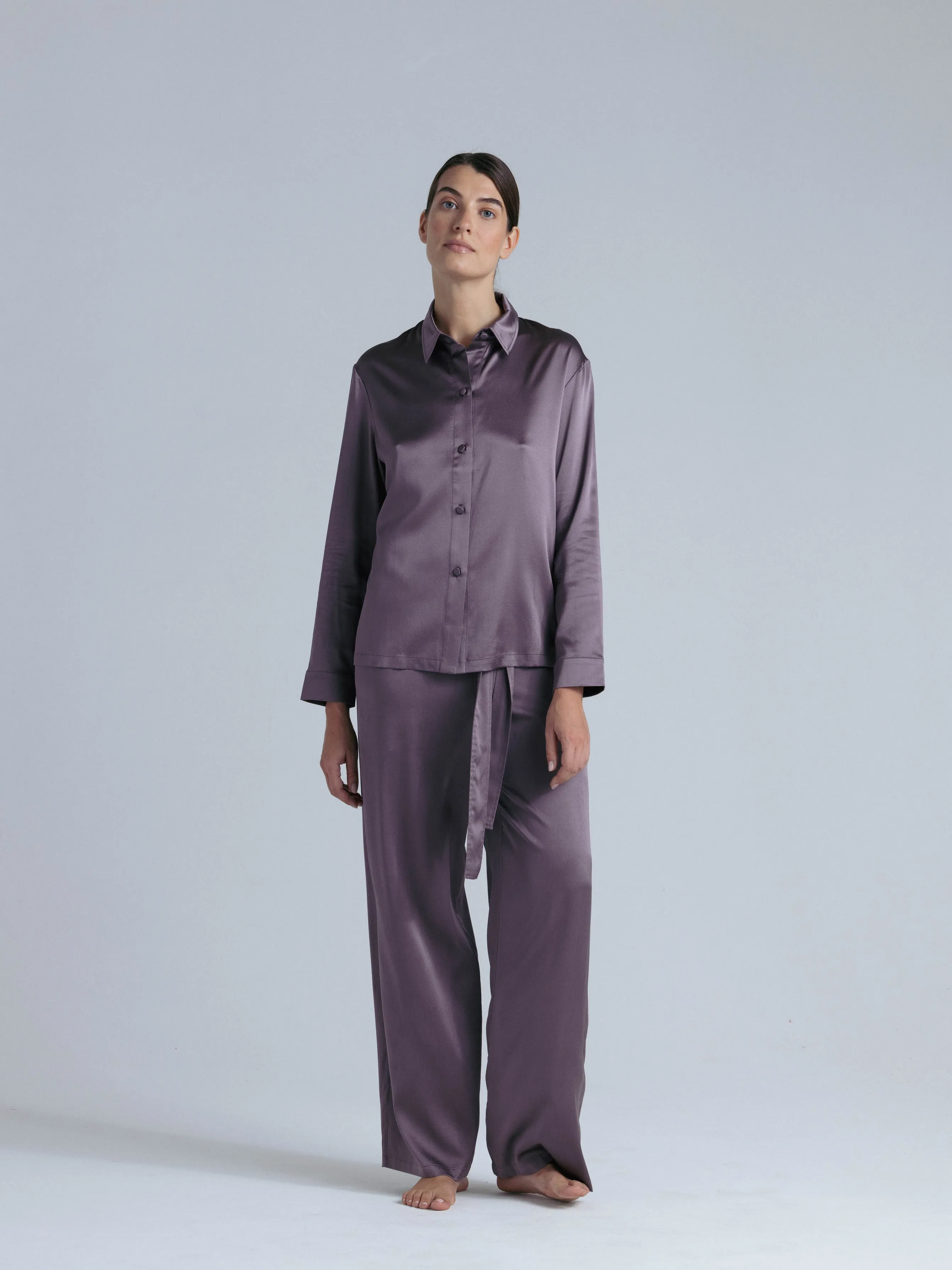 Silk Two Piece Pants Set 'Tyche' in Noble Purple