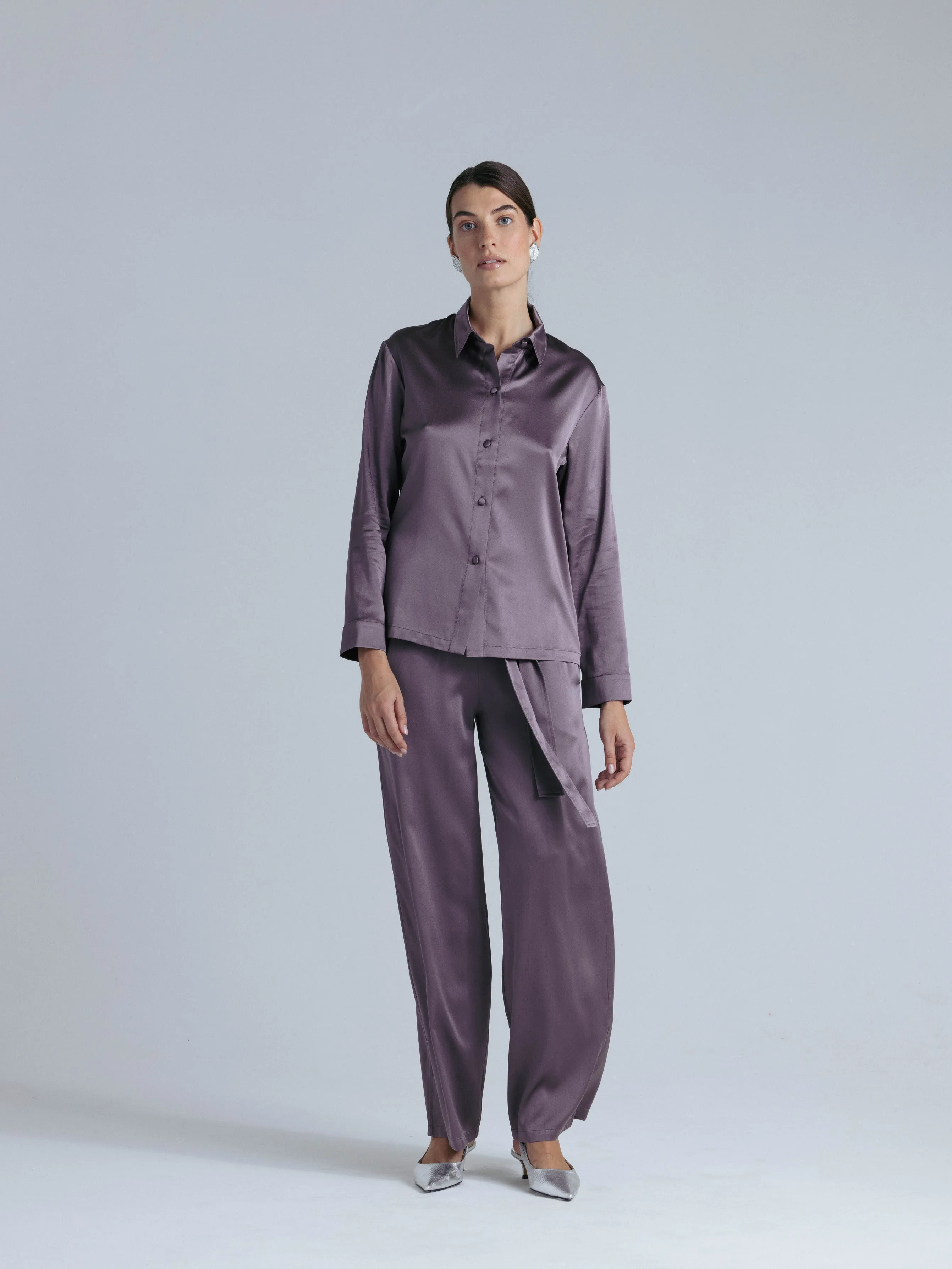 Silk Two Piece Pants Set 'Tyche' in Noble Purple