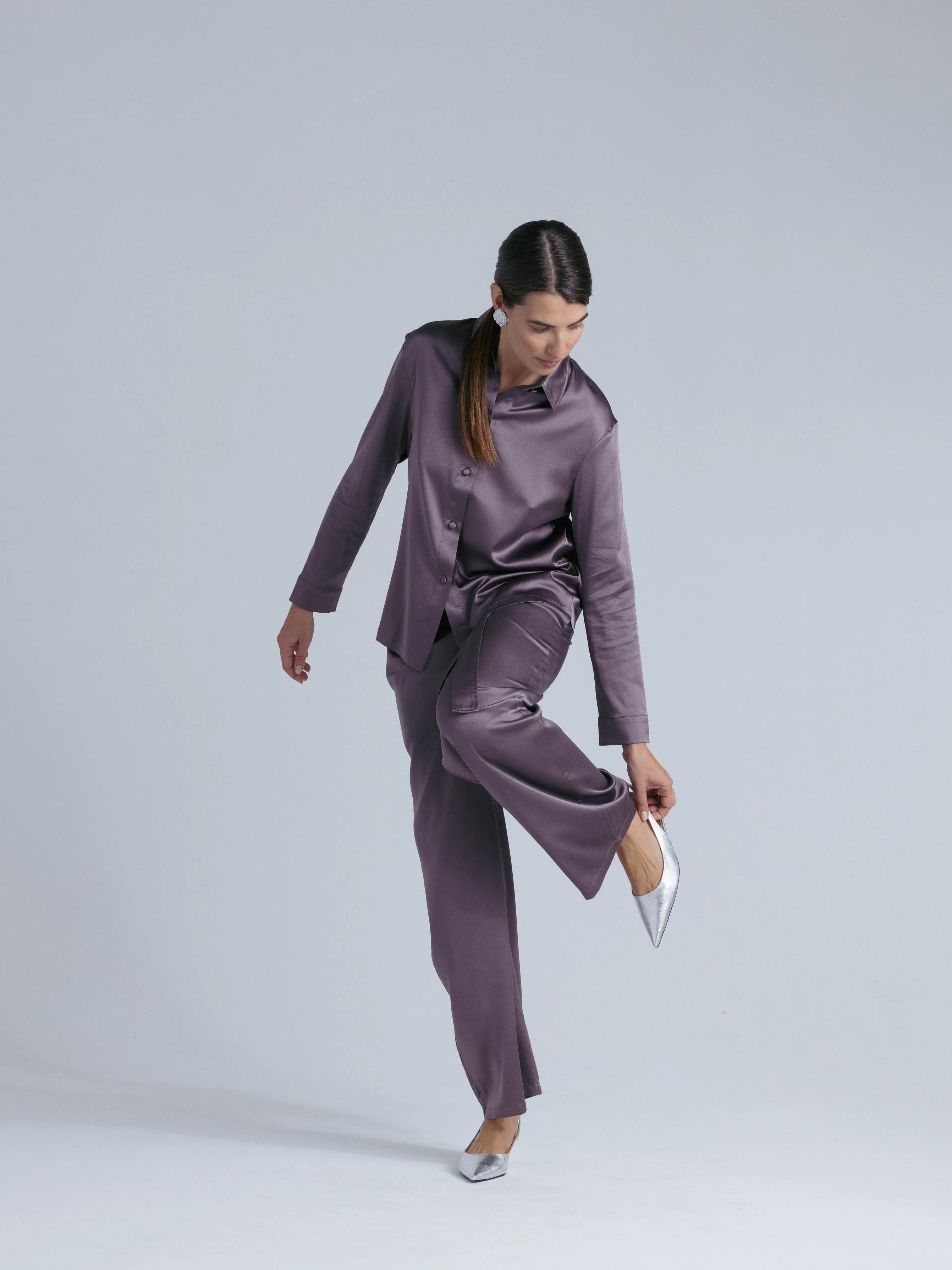 Silk Two Piece Pants Set 'Tyche' in Noble Purple