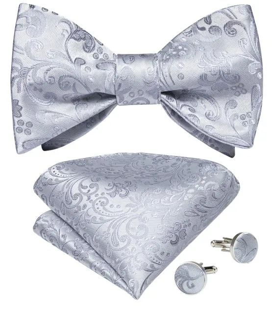 Silver Floral Matching Bowtie Set (3pc)
