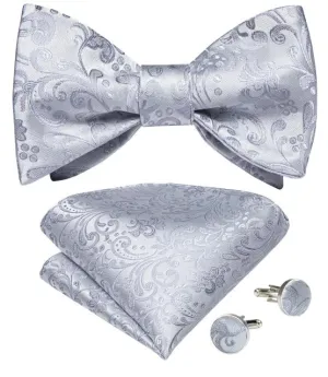Silver Floral Matching Bowtie Set (3pc)