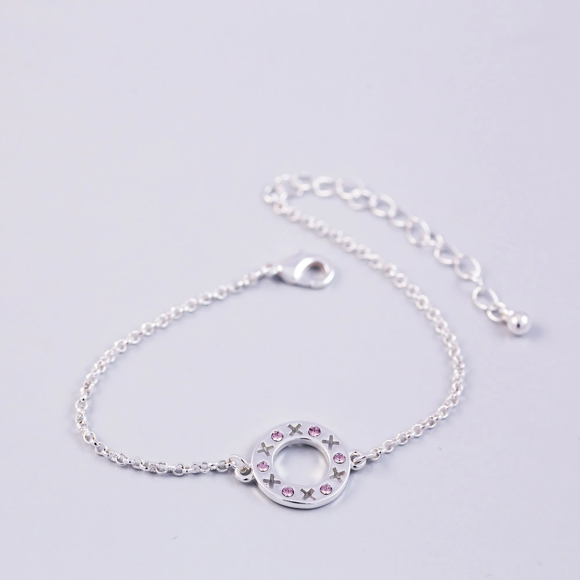 Silver Light Amethyst June Birthstone XOXO Circle Bracelet