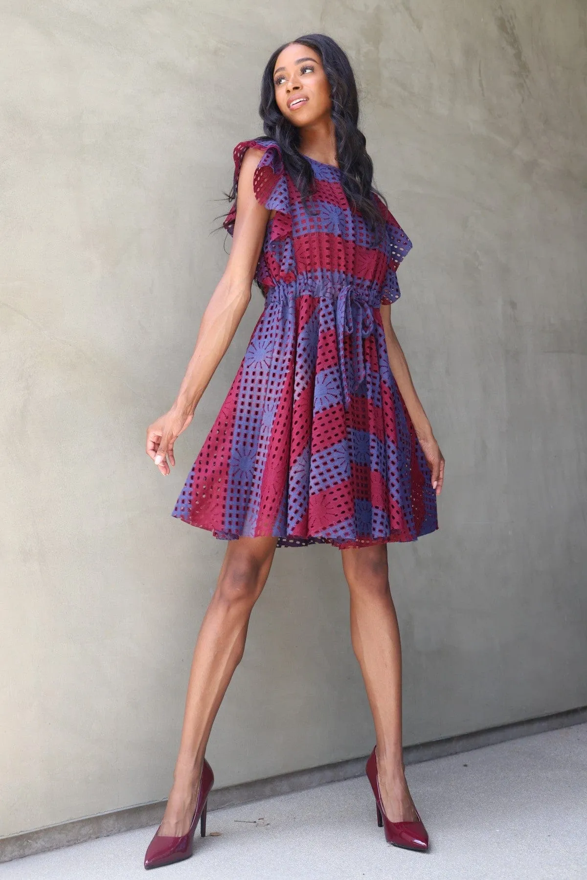 Anti-Static-Finish Simona Dress - Wine Stripe