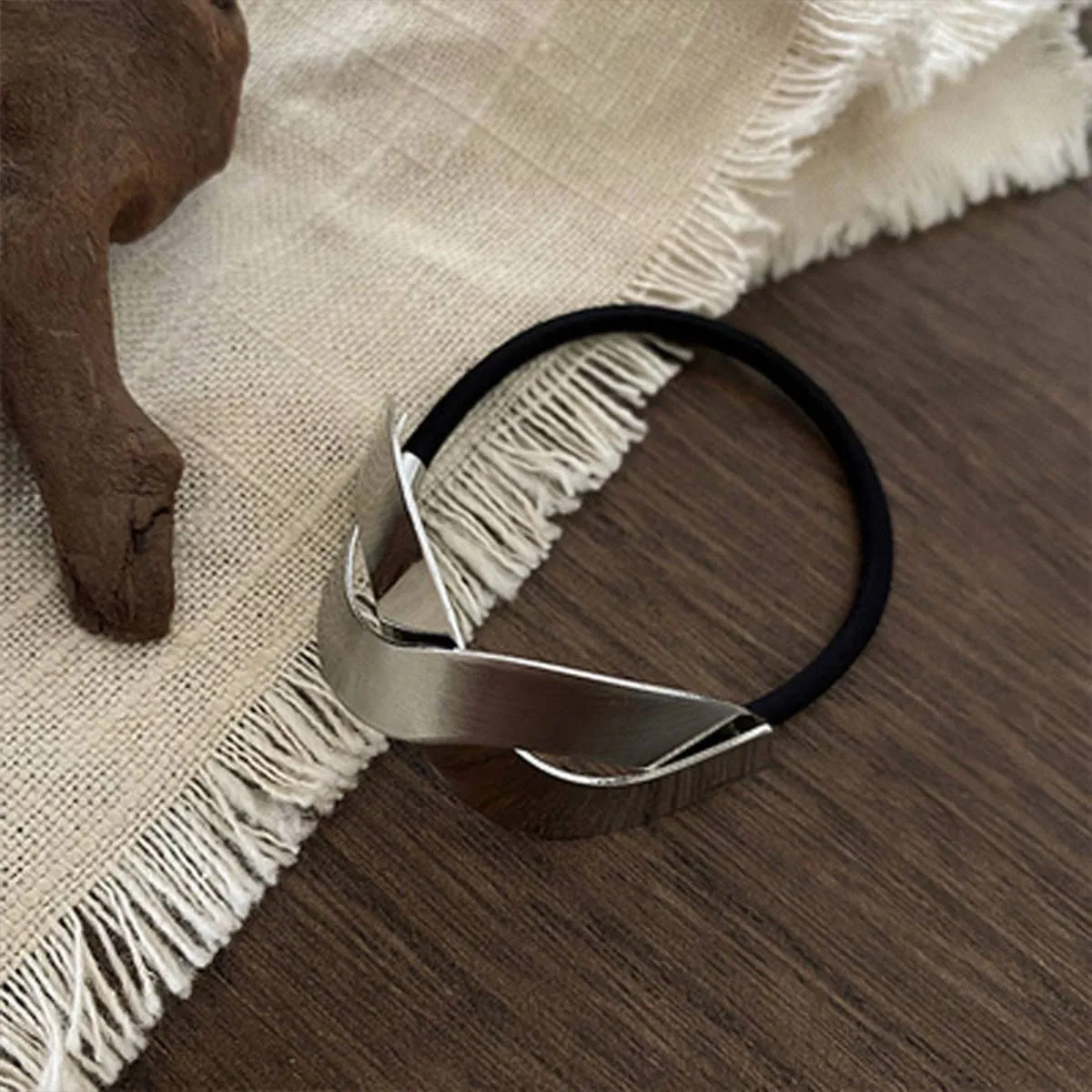 Simple Brushed Hair Scrunchie - Oval Hammered