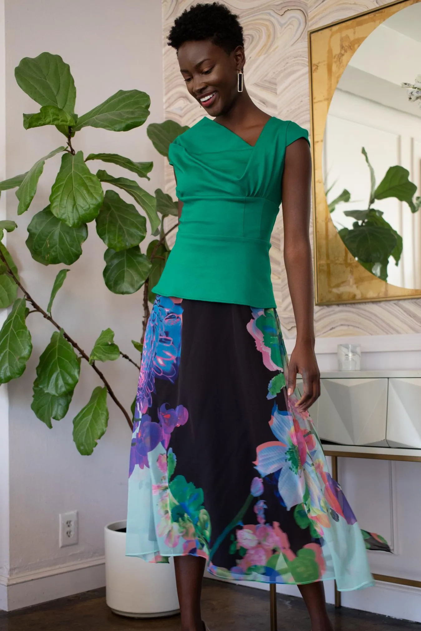 Floral Midi Skirt - Orchid Bloom Outfit Moodboard Outdoor Gathering