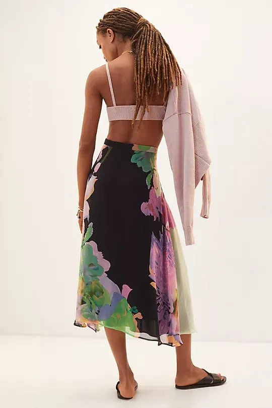 Floral Midi Skirt - Orchid Bloom Neutral Look Convertible Length