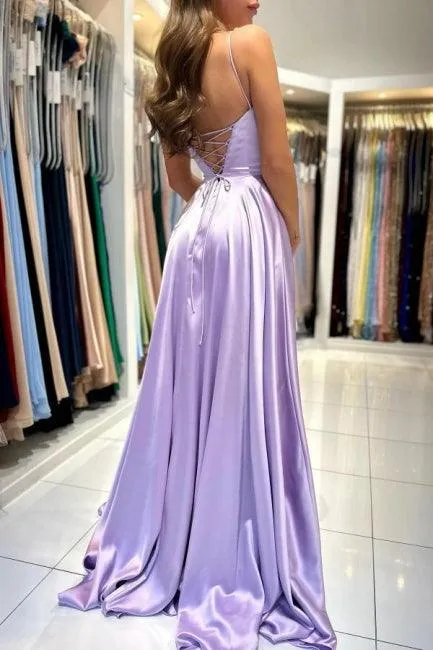 Simple Long Lilac A-line Sleeveless Prom Dresses