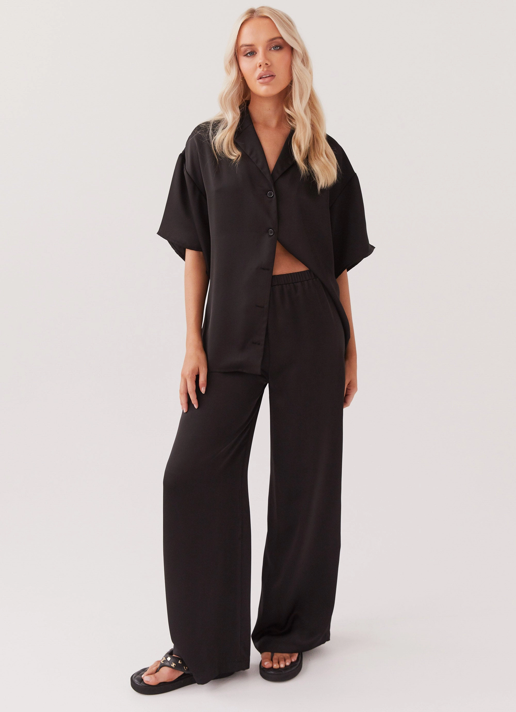 Simple Pick Palm Cove Satin Pants - Black Refined Texture