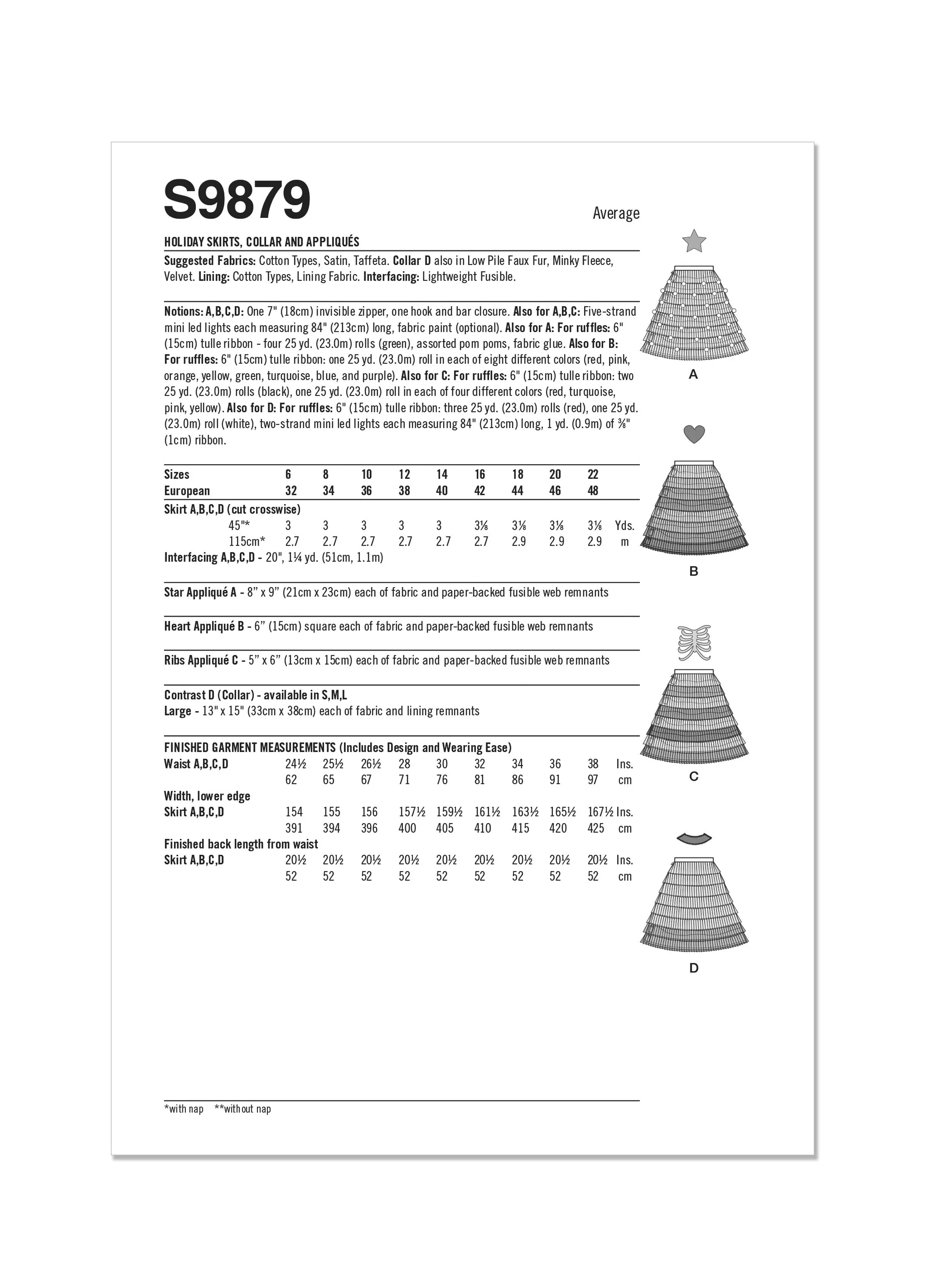Simplicity Sewing Pattern 9879 Holiday Skirts, Collar and Appliques