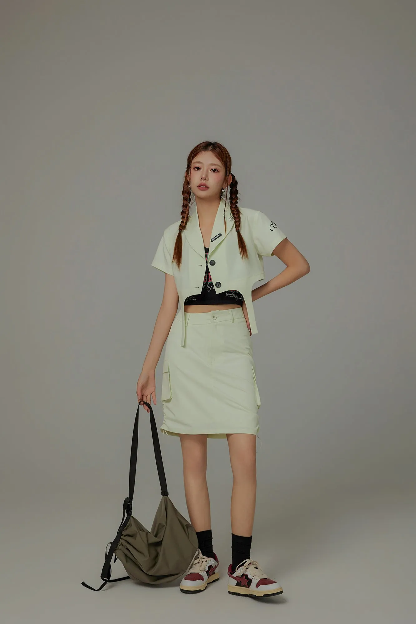 Single-Button Short Sleeve Crop Jacket