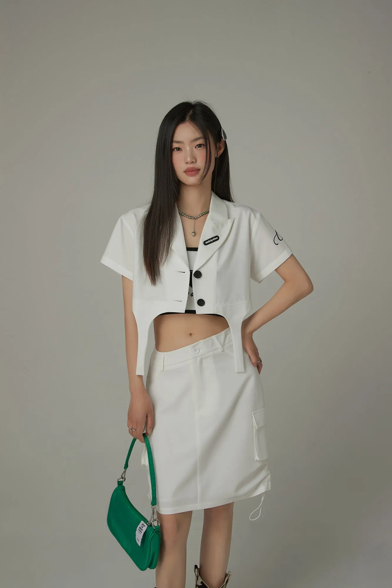 Single-Button Short Sleeve Crop Jacket