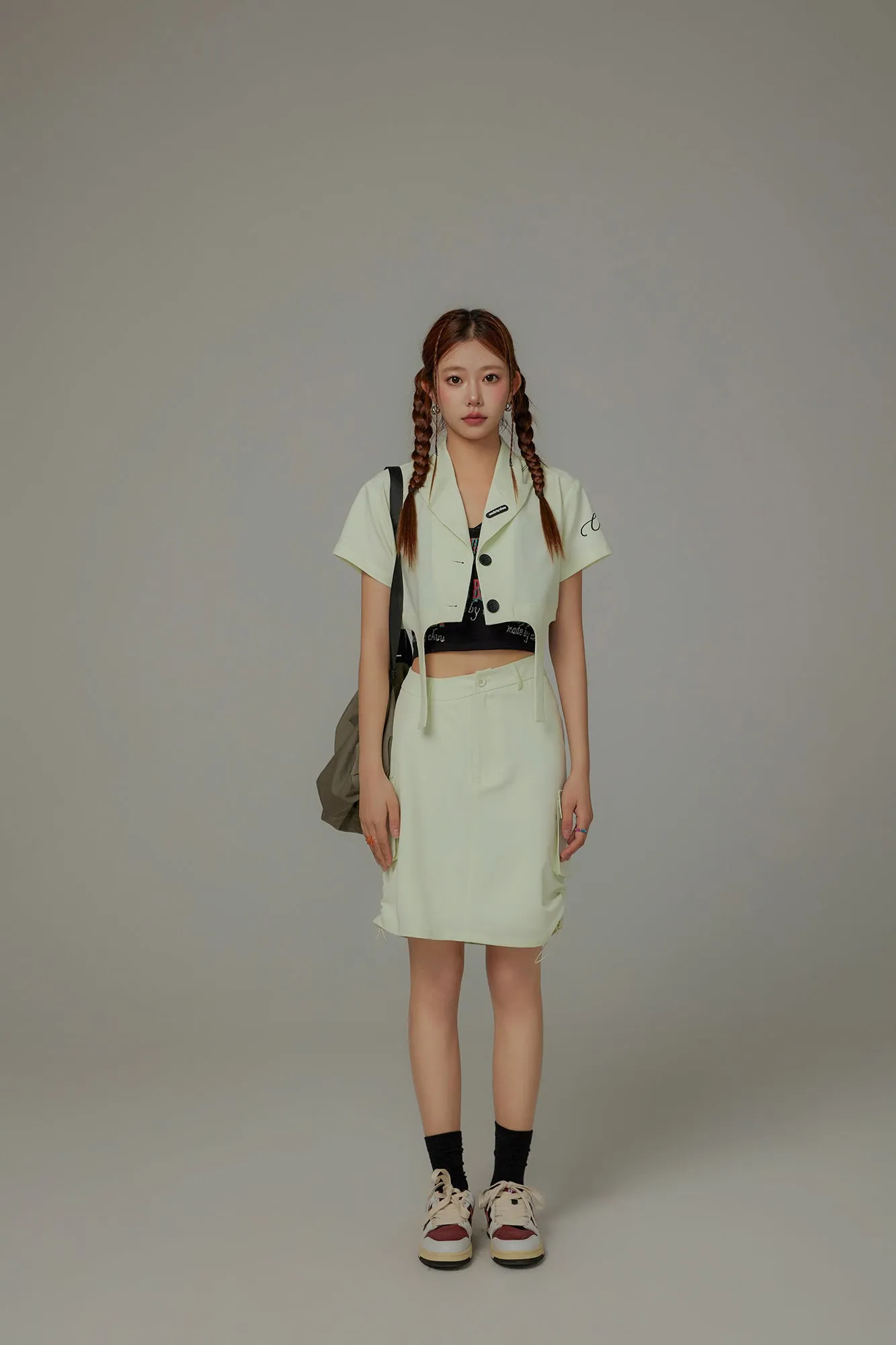 Single-Button Short Sleeve Crop Jacket