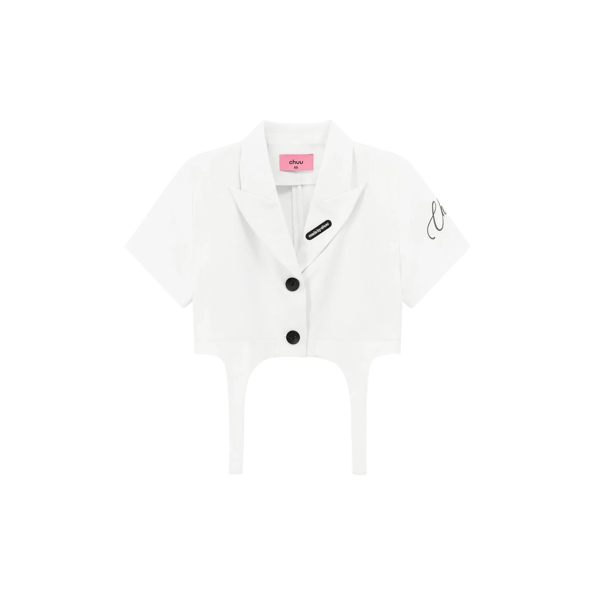 Single-Button Short Sleeve Crop Jacket