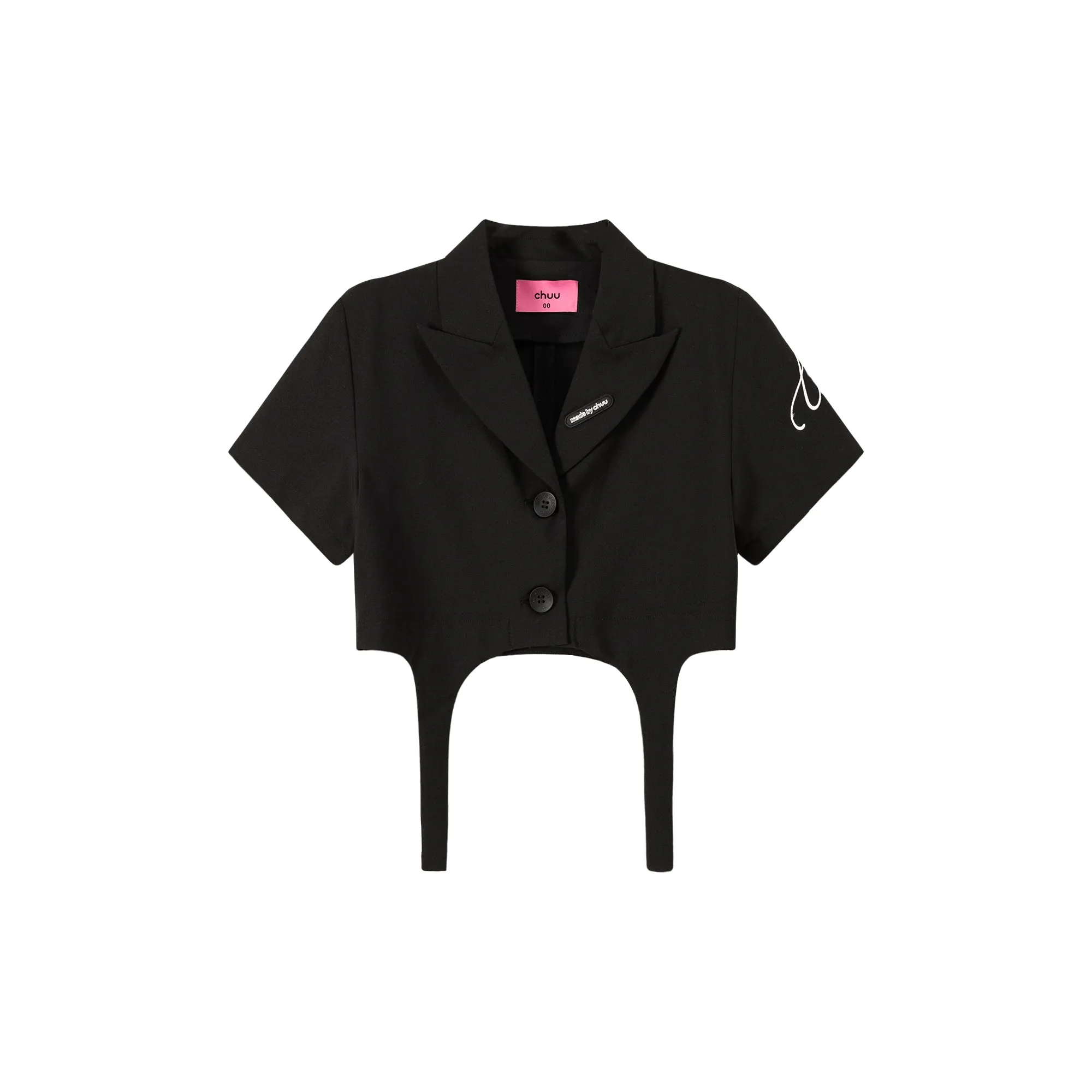 Single-Button Short Sleeve Crop Jacket