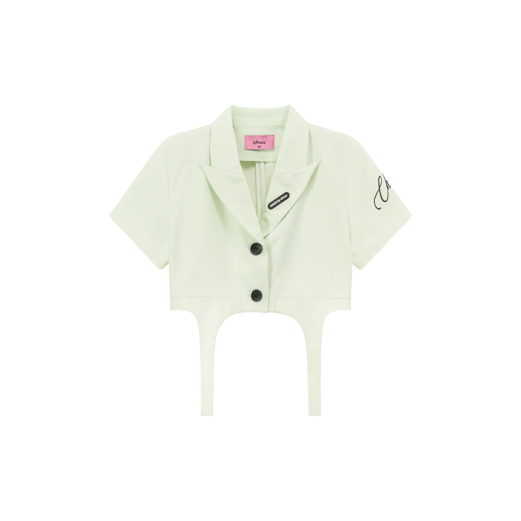 Single-Button Short Sleeve Crop Jacket