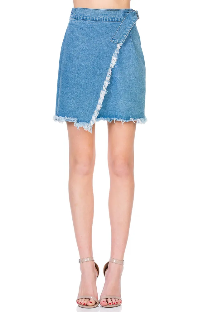 SK9019 High Waisted Raw Cut Wrap Skirt