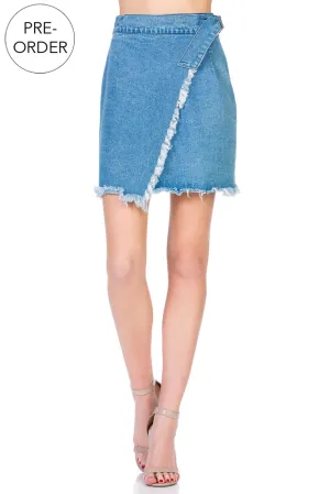 SK9019 High Waisted Raw Cut Wrap Skirt
