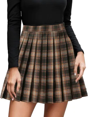 Skirts for Women Women's Casual Plaid High Waist Pleated A Line Mini Skirt Clothes 11