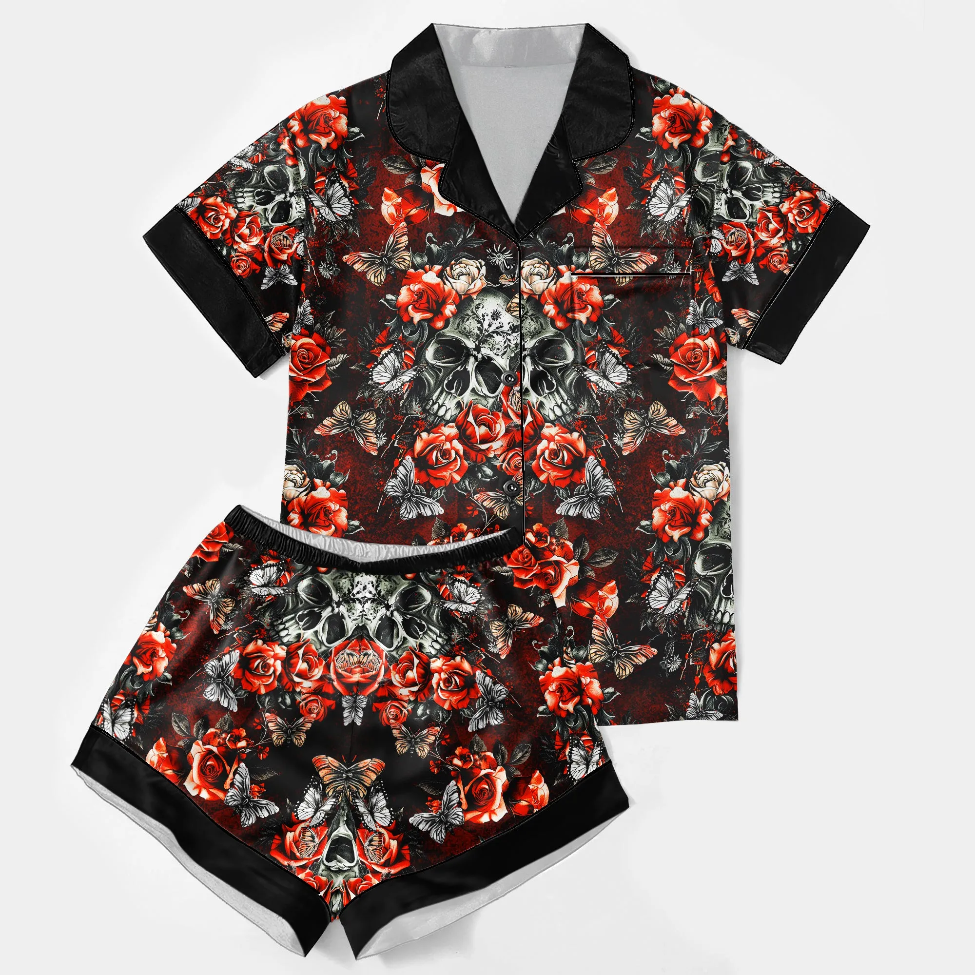 Skull Rose Gothic Women's Pajama Sets Top Sleeve & Short Bottom
